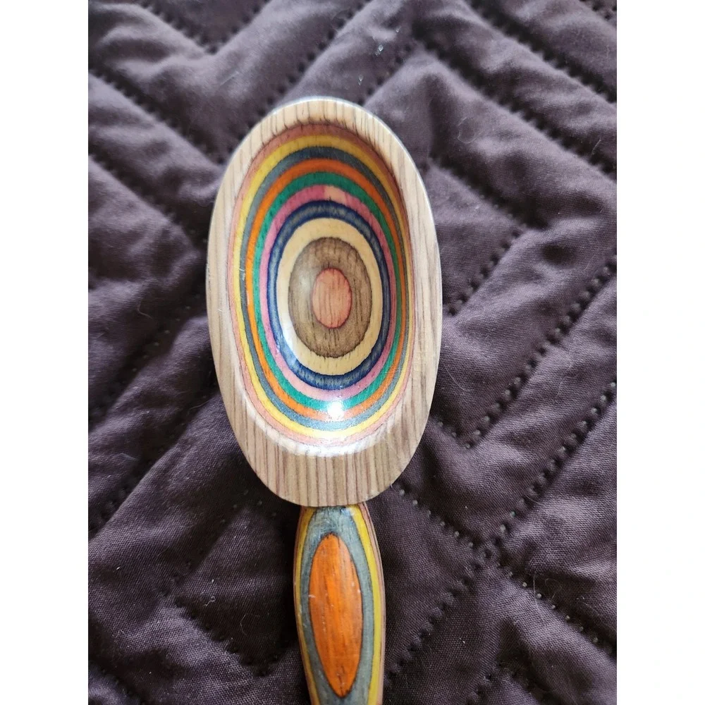 Vintage Rainbow coloured Handmade Wooden Spoon | Wood Intarsia and layered color